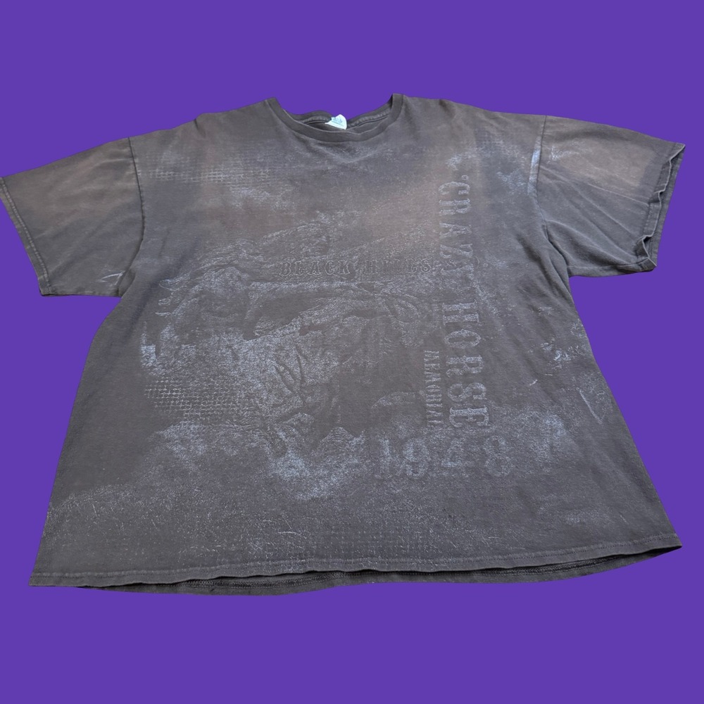 Crazy Horse Black Hills T Shirt XL Brown Memorial Graphic Faded Grunge